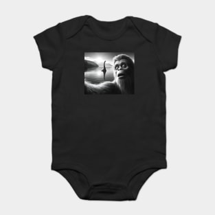 Funny Surprised Squatch Selfie with Loch Ness Monster Nessie Baby Bodysuit